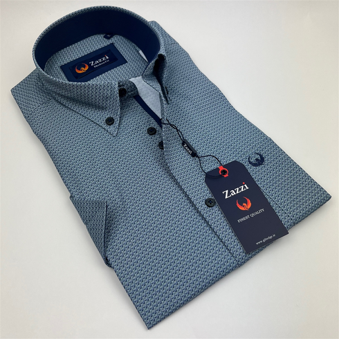 Zazzi Men's Green Short Sleeve Geometric Print Modern Fit Shirt 06-9725