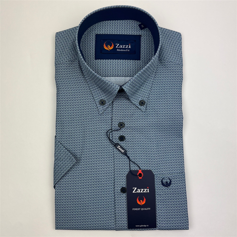 Zazzi Men's Green Short Sleeve Geometric Print Modern Fit Shirt 06-9725