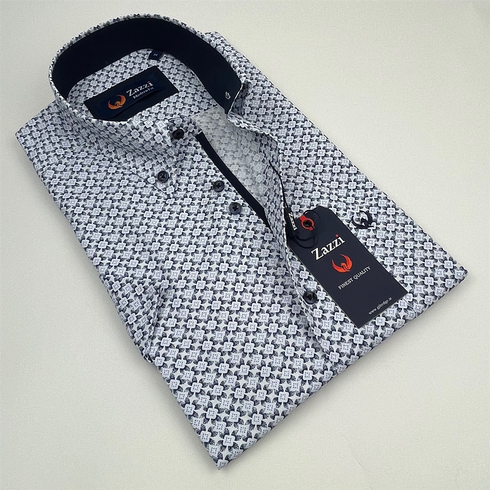 Zazzi Men's Blue Short Sleeve Geometric Print Modern Fit Shirt 06-9728