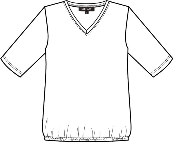 SUNDAY Navy Floral Elasticated Hem V-Neck T-Shirt — Relaxed Fit | 6144-6540