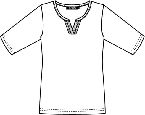 SUNDAY White Notch Neck Stud Detail T-Shirt — Shaped Fit | 6574-6000