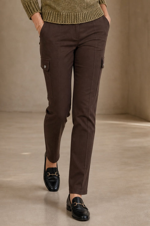 Emreco Chocolate Brown Pull-On Combat Style Bengaline Stretch Trousers 070900EW