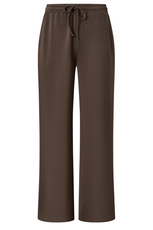 Emreco Chocolate Brown Drawstring Wide Leg Jersey Trousers 076209EW