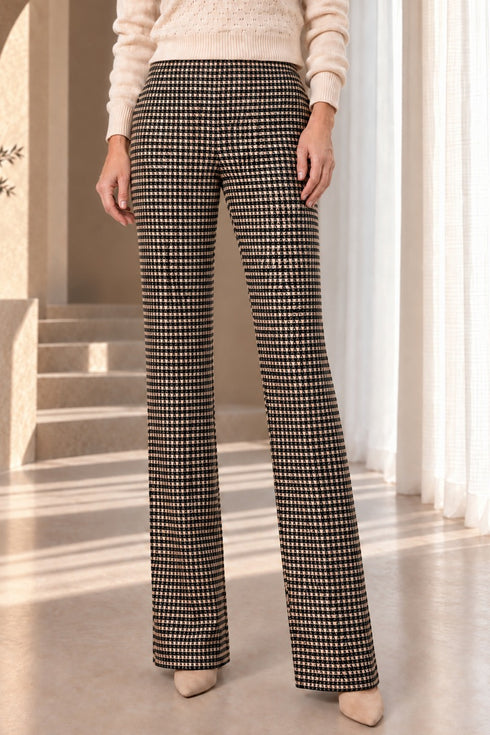 Emreco Natural Tweed Ponte Check Stretch Trousers 076307EM - Neutral