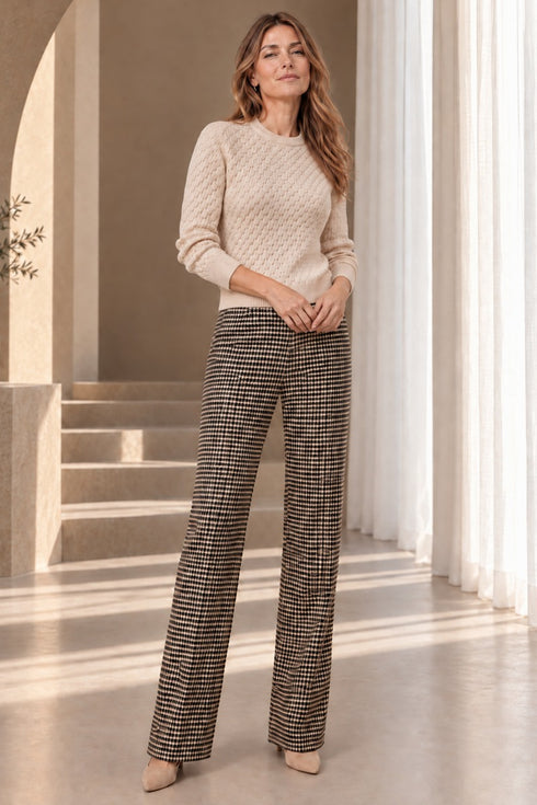 Emreco Natural Tweed Ponte Check Stretch Trousers 076307EM - Neutral