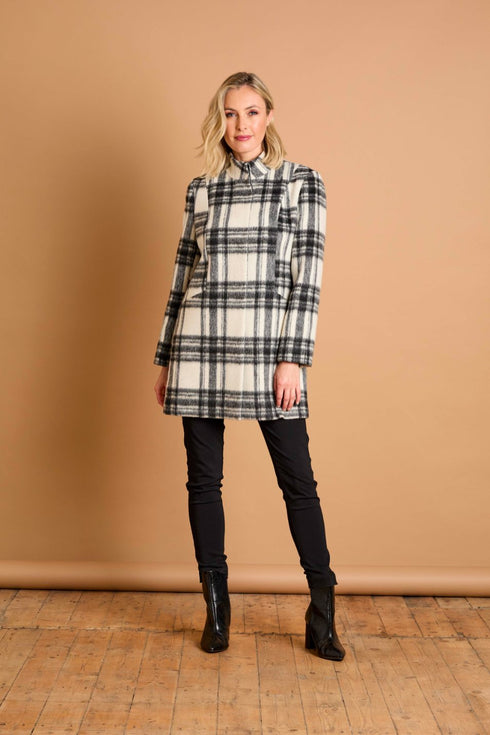 Emreco Check Funnel Neck Coat – Black/White 091006EW