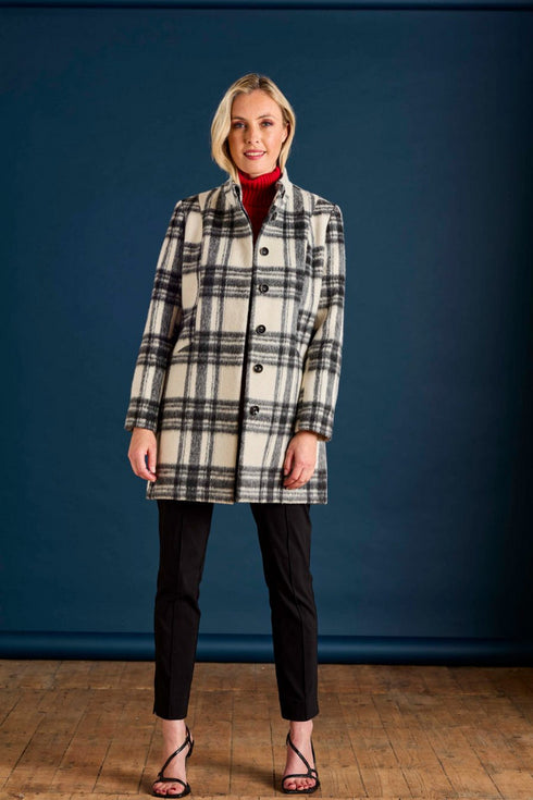 Emreco Check Funnel Neck Coat – Black/White 091006EW