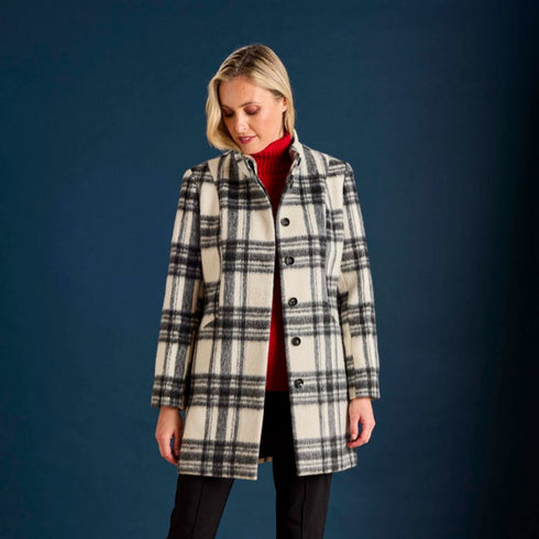 Emreco Check Funnel Neck Coat – Black/White 091006EW