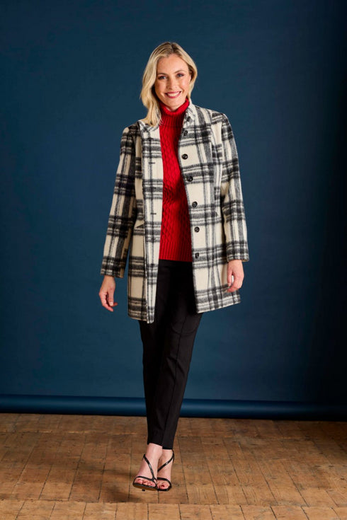 Emreco Check Funnel Neck Coat – Black/White 091006EW