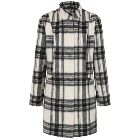 Emreco Check Funnel Neck Coat – Black/White 091006EW