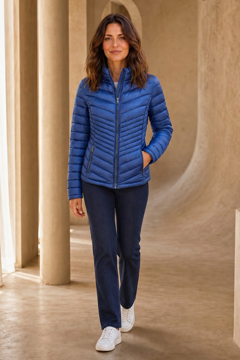 Emreco Royal Blue Lightweight Chevron Quilted Packaway Jacket 096300EW