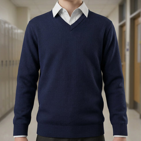 Hunter Schoolwear 674 V Neck School Jumper Navy No Crest/Logo Plain Unisex Acrylic Knitwear