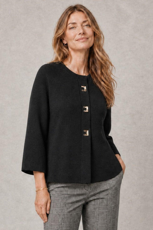 Emreco Cropped Knit Coatigan 100802EM26 - Black