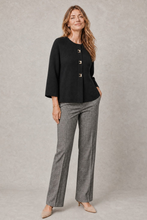 Emreco Cropped Knit Coatigan 100802EM26 - Black