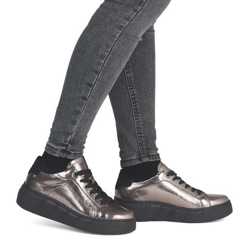 Rieker Women’s Leather Sneakers with Metallic Finish - W2601-91