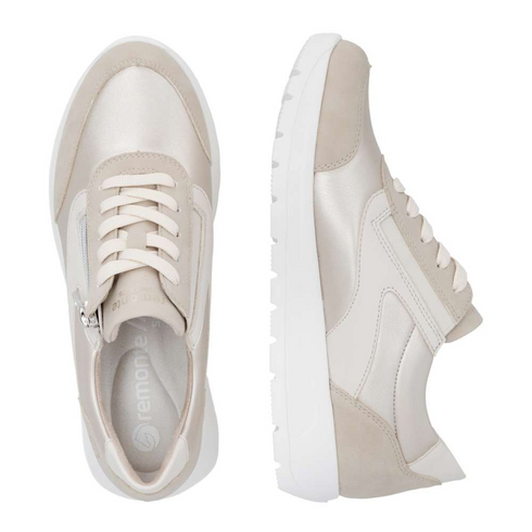 Remonte Women’s Extra Wide Fit Stretch Trainers – Pale Gold & Beige Zip Sneakers – D2V02