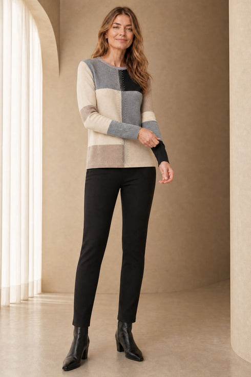 Emreco Long Sleeve Grey Multi Block Colour Block Jumper 106301EW