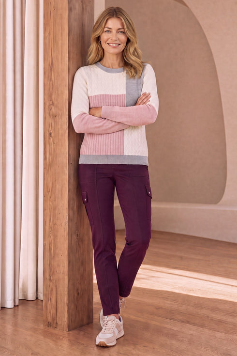 Emreco Cable Mix Colour Block Jumper 106304EM - Pink Multi
