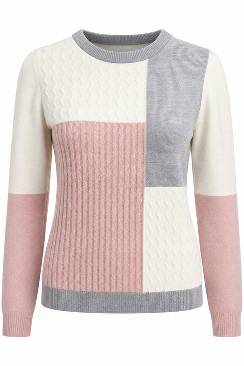 Emreco Cable Mix Colour Block Jumper 106304EM - Pink Multi