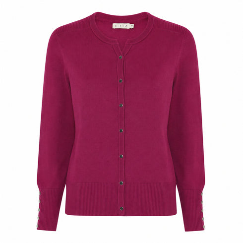 Micha Fine Knit Crew Neck Cardigan 114 205 3677 - Pink Flambe