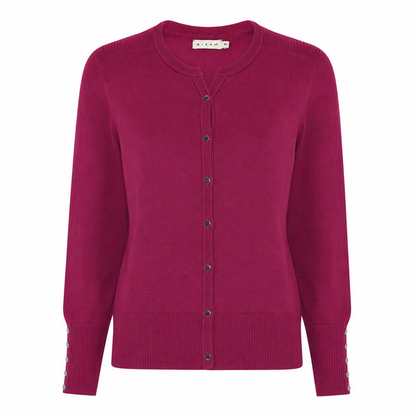 Micha Fine Knit Crew Neck Cardigan 114 205 3677 - Pink Flambe