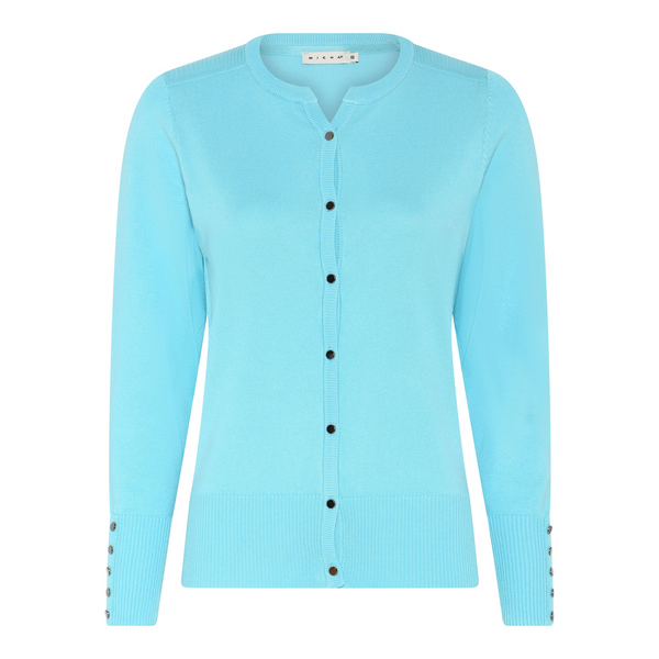 Micha Womens Aqua Blue 5212 Viscose Blend V-Neck Cardigan with Button Cuff Detail 114-205