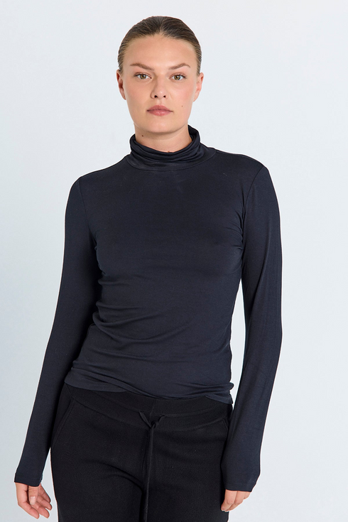 Freequent FQLIANA Soft Jersey High Neck Long Sleeve Blouse 116610 BLK - Black