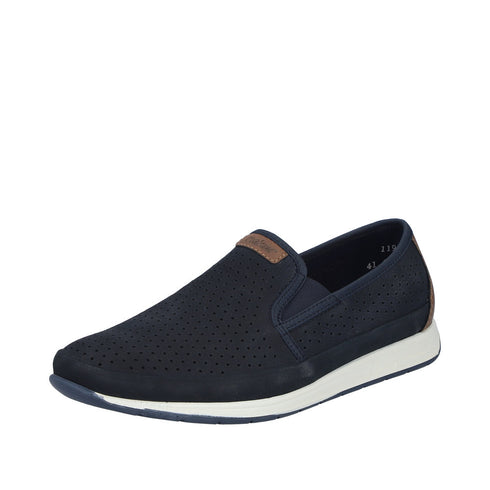 Rieker Men’s Pazifik Blue Leather Slip-On Shoes – Breathable Summer Casuals – 11955-14