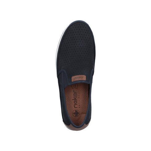 Rieker Men’s Pazifik Blue Leather Slip-On Shoes – Breathable Summer Casuals – 11955-14