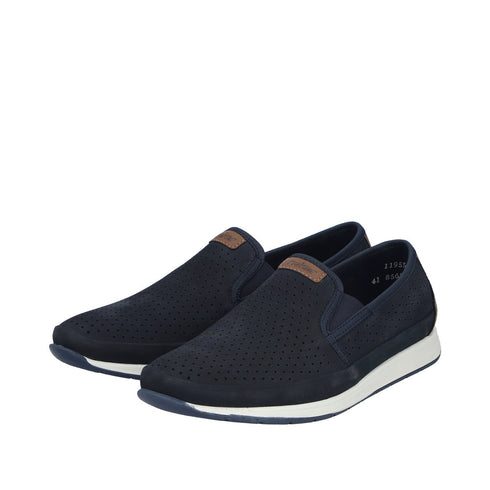 Rieker Men’s Pazifik Blue Leather Slip-On Shoes – Breathable Summer Casuals – 11955-14