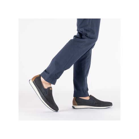 Rieker Men’s Pazifik Blue Leather Slip-On Shoes – Breathable Summer Casuals – 11955-14