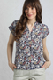 Weird Fish Alia Organic Cotton Printed Jersey Top Navy 203331