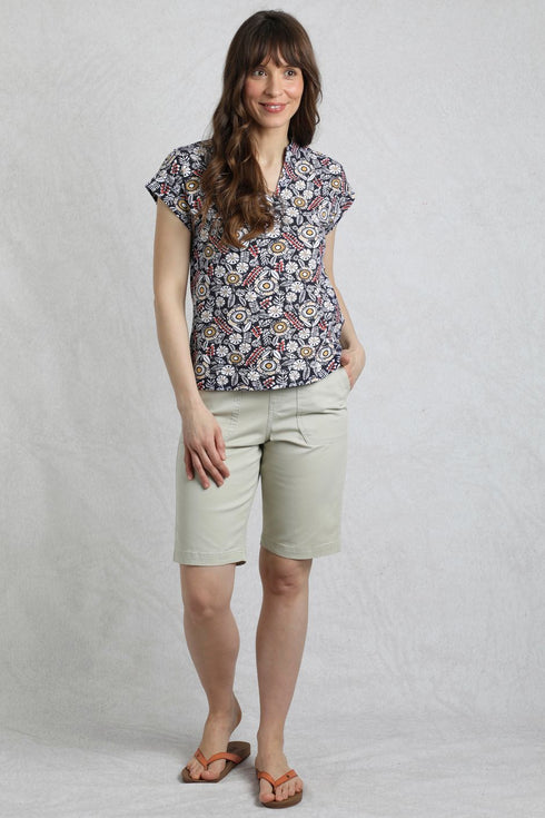 Weird Fish Alia Organic Cotton Printed Jersey Top Navy 203331