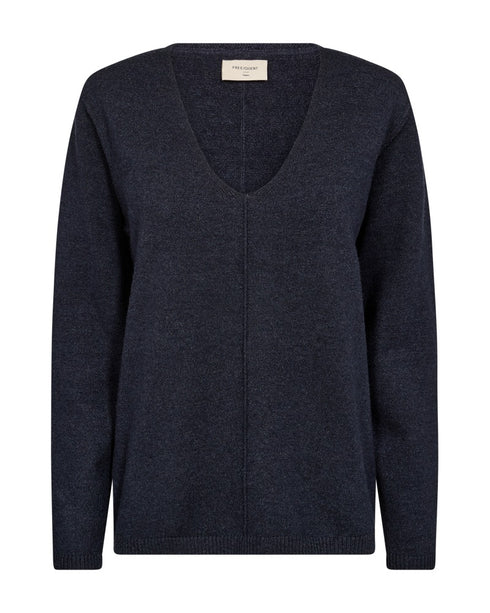 Freequent Women's Fine-Knit Laura Pullover – Soft V-neck jumper for casual style122004