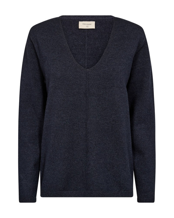 Freequent Women's Fine-Knit Laura Pullover – Soft V-neck jumper for casual style122004