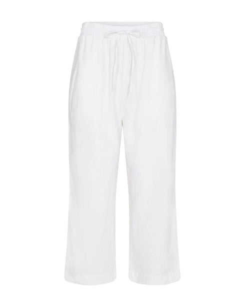 Freequent FQLAVA 7/8 Linen Pants Brilliant White Elasticated Drawstring Waist