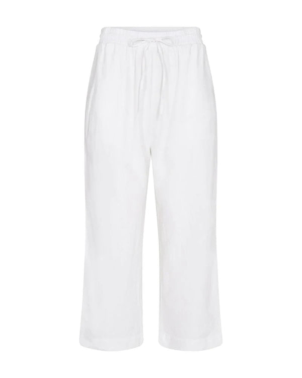Freequent FQLAVA 7/8 Linen Pants Brilliant White Elasticated Drawstring Waist