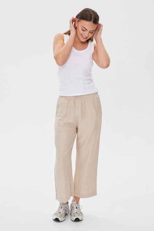 Freequent FQLAVA 7/8 Linen Pants Sand Melange Beige Elasticated Drawstring Waist