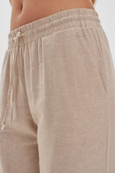 Freequent FQLAVA 7/8 Linen Pants Sand Melange Beige Elasticated Drawstring Waist
