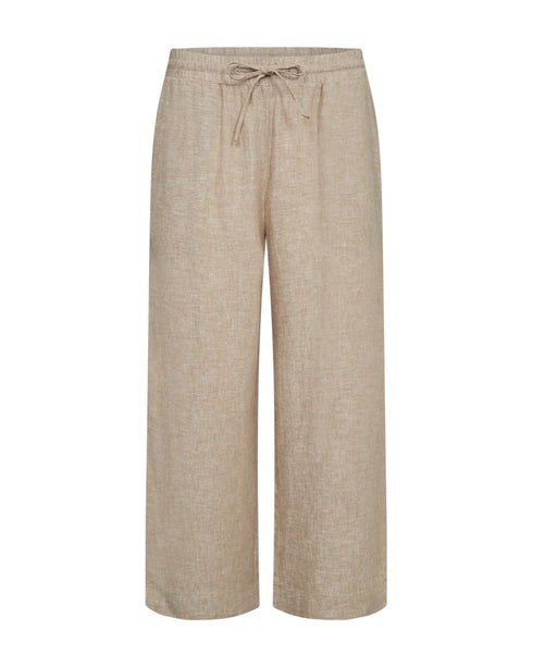 Freequent FQLAVA 7/8 Linen Pants Sand Melange Beige Elasticated Drawstring Waist