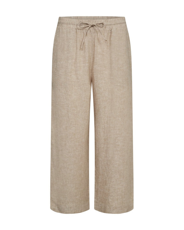 Freequent FQLAVA 7/8 Linen Pants Sand Melange Beige Elasticated Drawstring Waist