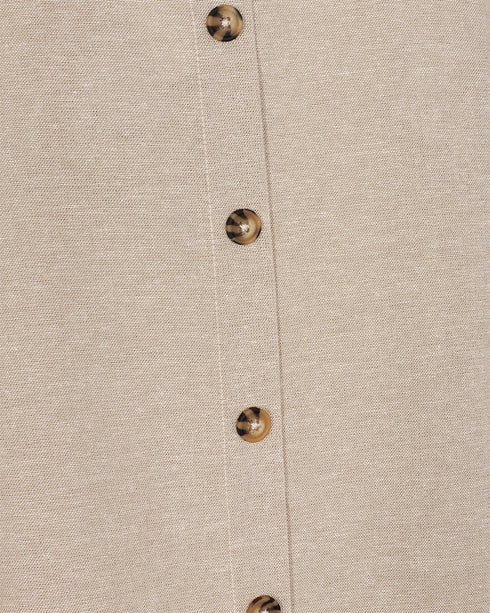 Freequent FQLAVA Linen Top Moonbeam Sand Melange Loose Fit Decorative Back Buttons 124867