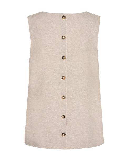 Freequent FQLAVA Linen Top Moonbeam Sand Melange Loose Fit Decorative Back Buttons 124867