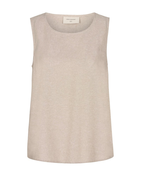 Freequent FQLAVA Linen Top Moonbeam Sand Melange Loose Fit Decorative Back Buttons 124867