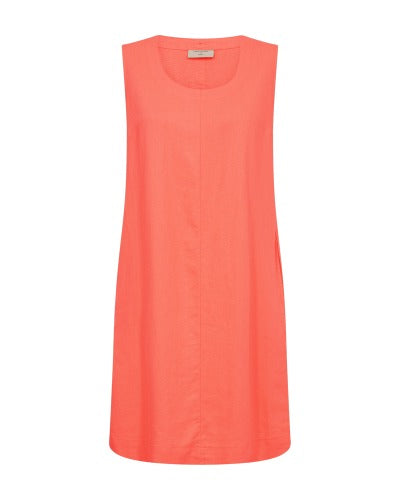 Freequent FQLAVA Linen Dress Fresh Salmon Loose Fit Decorative Back Buttons 125209