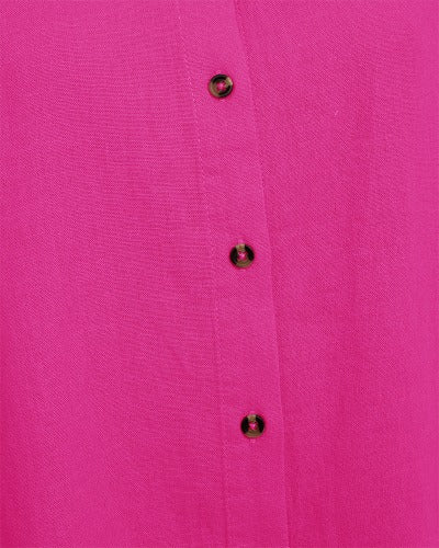 Freequent Short Turn-up Sleeve Linen Style Shirt Fuchsia Purple Rose Loose Fit 107109