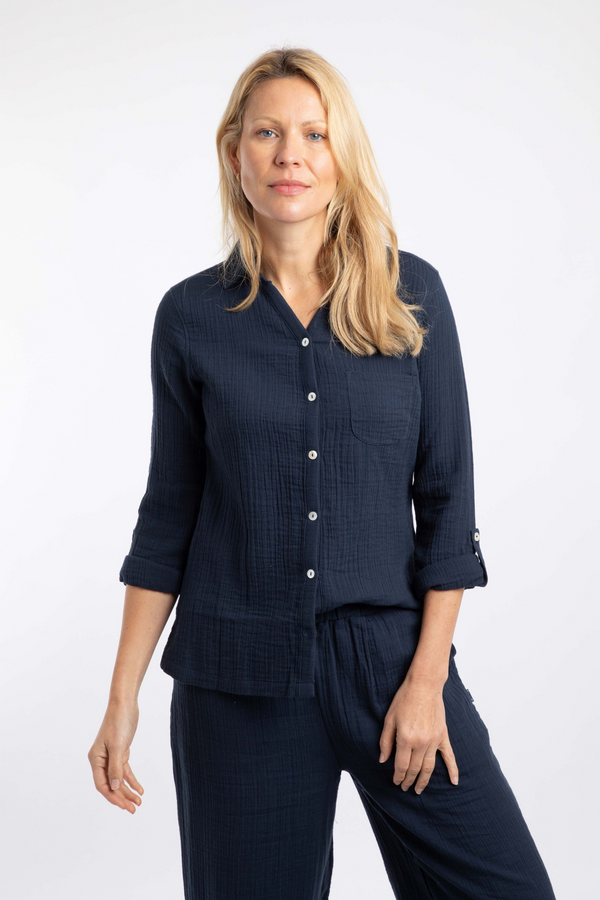 Weird Fish Suria Navy Doublecloth Shirt Organic Cotton 203383