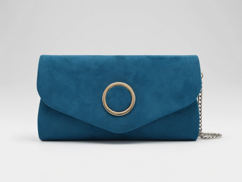 Womens Suede Elegant Clutch Bag with Circular Detail and Long Chain HF005 21847