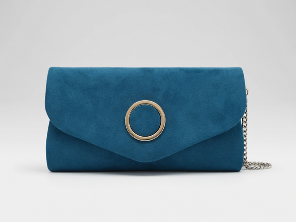 Womens Suede Elegant Clutch Bag with Circular Detail and Long Chain HF005 21847