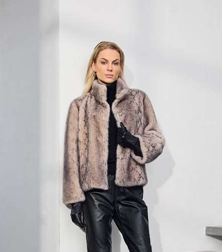 Micha Women’s Faux Fur Coat – Snake Skin Pattern in Grey 143 233